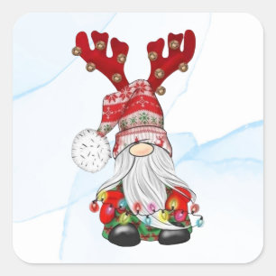 Pegatina Cuadrada Feliz Navidad Reindeer Gnome