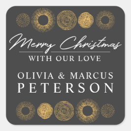 Pegatina Cuadrada Feliz Navidad Retro Fiesta de Oro Regalo