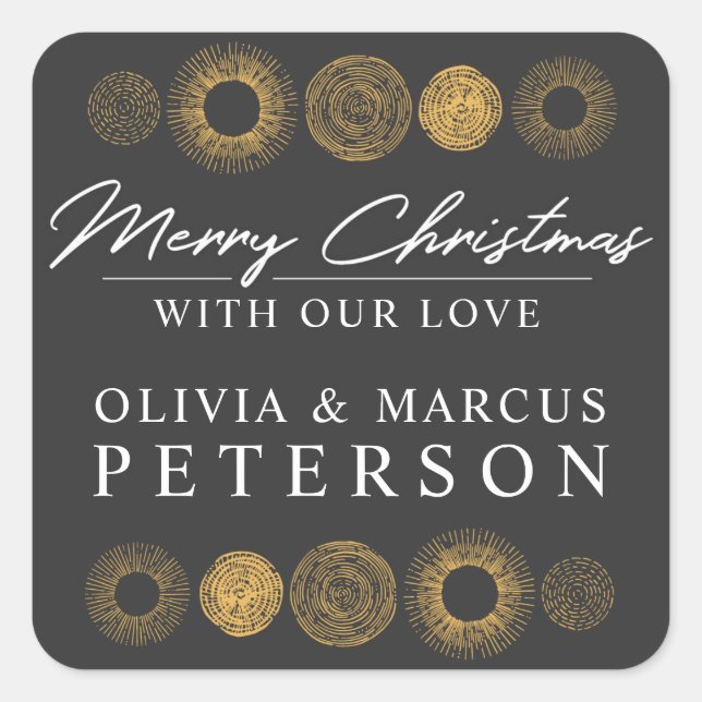 Pegatina Cuadrada Feliz Navidad Retro Fiesta de Oro Regalo (Anverso)