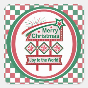 Pegatina Cuadrada Feliz Navidad Retro Marquee - Alegría al mundo