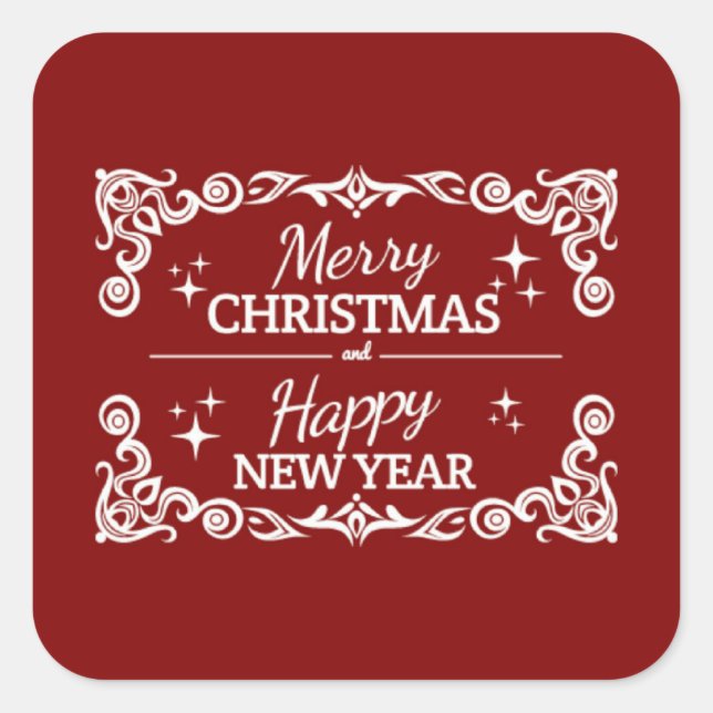 Pegatina Cuadrada Feliz Navidad Roja Y Blanca Y Feliz Año Nuevo (Anverso)