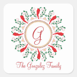 Pegatina Cuadrada Feliz Navidad rojo Chile