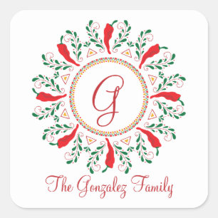 Pegatina Cuadrada Feliz Navidad rojo Chile