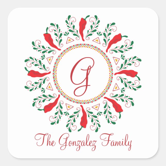 Pegatina Cuadrada Feliz Navidad rojo Chile (Anverso)