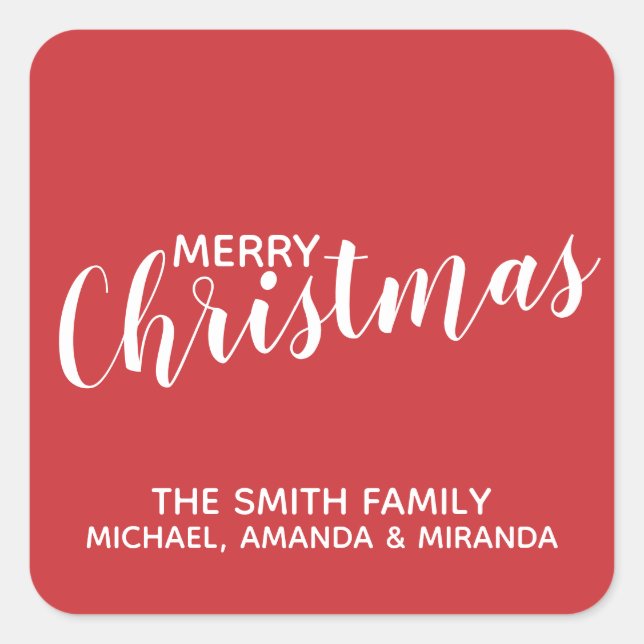 Pegatina Cuadrada 'Feliz Navidad' Rojo festivo (Anverso)