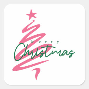 Pegatina Cuadrada Feliz Navidad rosa y verde