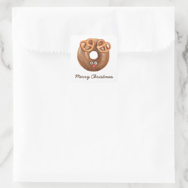 Pegatina Cuadrada Feliz Navidad Rudolph Reindeut Donut (Bolso)