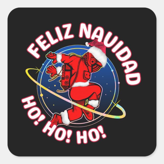 PEGATINA CUADRADA FELIZ NAVIDAD SANTA ASTRONAUTA DIVERTIDO (Anverso)