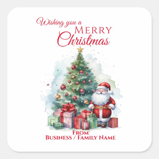 Pegatina Cuadrada Feliz Navidad Santa Claus Flat (Anverso)