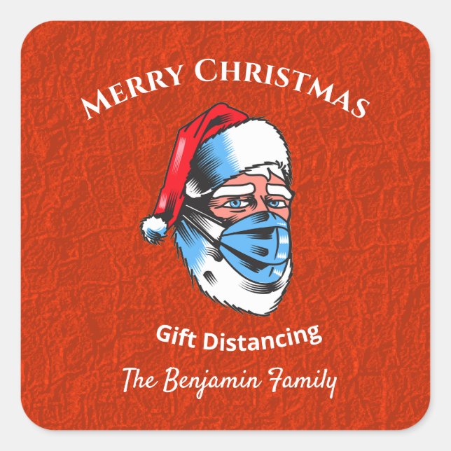 Pegatina Cuadrada Feliz Navidad Santa Claus máscara facial (Anverso)