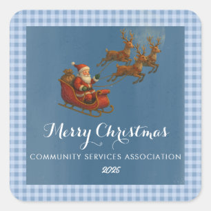 Pegatina Cuadrada Feliz Navidad Santa Reindeer