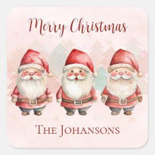 Pegatina Cuadrada Feliz Navidad Santas Lindos