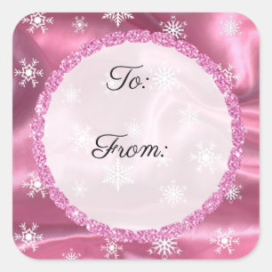 Pegatina Cuadrada Feliz Navidad Snowflake Pegatinas negros y rosados