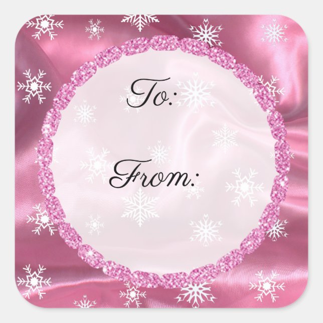 Pegatina Cuadrada Feliz Navidad Snowflake Pegatinas negros y rosados (Anverso)