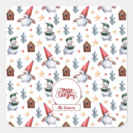 Pegatina Cuadrada Feliz Navidad Snowflakes Snowflakes Monograma