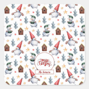 Pegatina Cuadrada Feliz Navidad Snowflakes Snowflakes Monograma