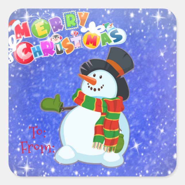 Pegatina Cuadrada Feliz Navidad Snowman (Anverso)