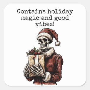 Pegatina Cuadrada Feliz Navidad Spooky Skeleton Gótico
