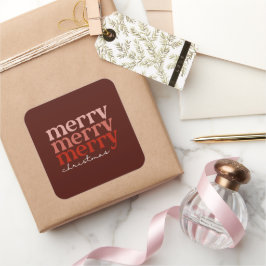 Pegatina Cuadrada Feliz Navidad Texto Saludo Rojo