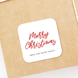 Pegatina Cuadrada Feliz Navidad tipografía roja y blanca