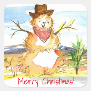 Pegatina Cuadrada Feliz Navidad Tumbleweed Snowman