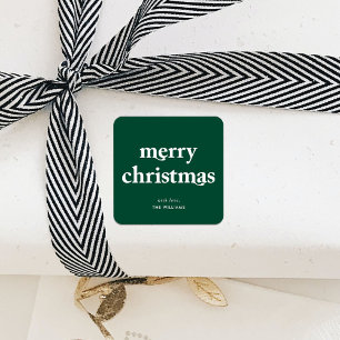 Pegatina Cuadrada Feliz Navidad verde y blanca moderna