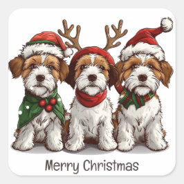 Pegatina Cuadrada Feliz Navidad Welsh Wire Fox Terrier Dogs