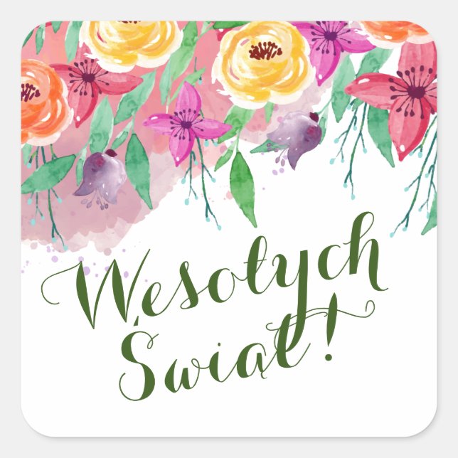 Pegatina Cuadrada Feliz Navidad Wesołych Świąt po polsku (Anverso)