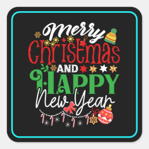 Pegatina Cuadrada Feliz Navidad y Feliz Año Nuevo