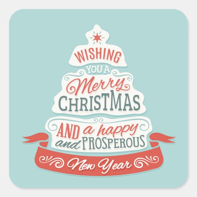 Pegatina Cuadrada Feliz Navidad Y Feliz Año Nuevo (Anverso)