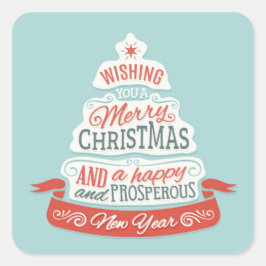 Pegatina Cuadrada Feliz Navidad Y Feliz Año Nuevo