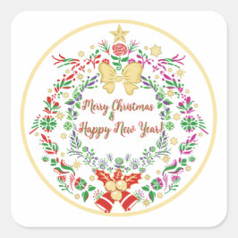 Pegatina Cuadrada ¡Feliz Navidad y Feliz Año Nuevo!