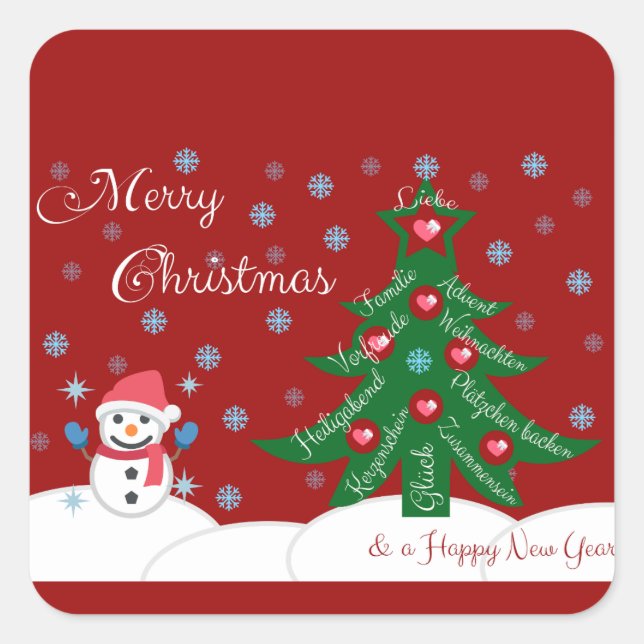 Pegatina Cuadrada ¡Feliz Navidad y feliz año nuevo! (Anverso)