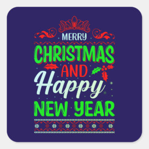 Pegatina Cuadrada Feliz Navidad Y Feliz Año Nuevo-61064