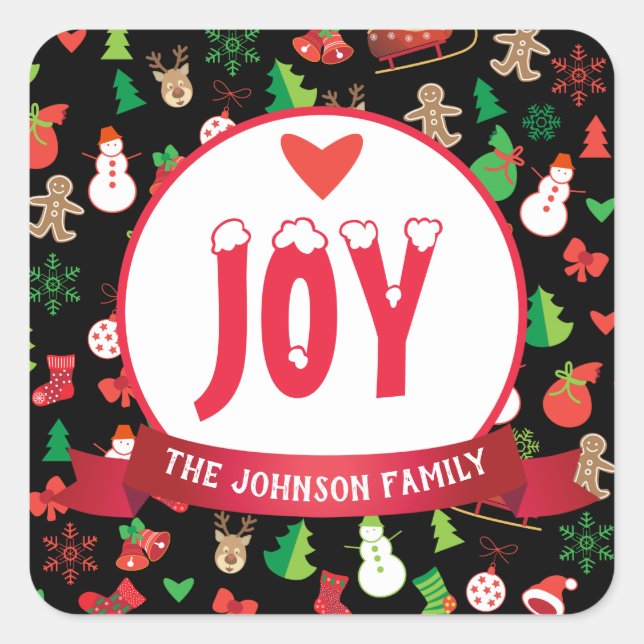 Pegatina Cuadrada ¡Feliz Navidad y Feliz Año Nuevo! Deseos XMAS (Anverso)