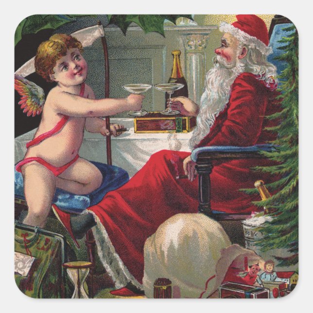 Pegatina Cuadrada Feliz Navidad y Feliz Año Nuevo Pegatinas (Anverso)