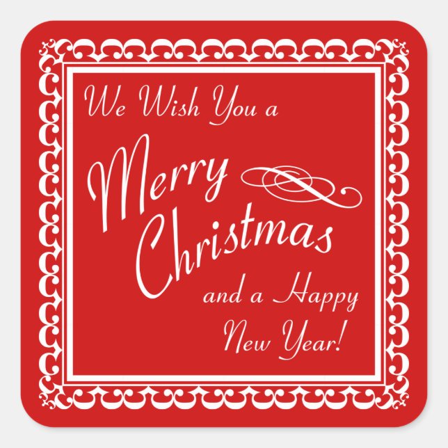 Pegatina Cuadrada Feliz Navidad y Feliz Año Nuevo Pegatinas Rojos (Anverso)