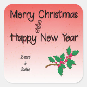 Pegatina Cuadrada Feliz Navidad y feliz año nuevo personalizado