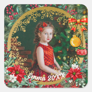 Pegatina Cuadrada Feliz Navidad y Feliz Año Nuevo por Amor