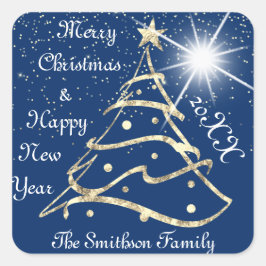 Pegatina Cuadrada Feliz Navidad y Feliz Oro de la Marina de Año Nuev