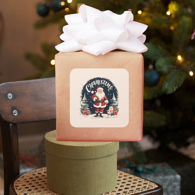Pegatina Cuadrada Feliz Navidad y Santa Causa Rusa (Subido por el creador)