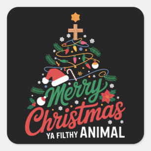 Pegatina Cuadrada Feliz Navidad Ya Suciedad Animal Divertida Familia