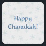 Pegatina Cuadrada Feliz Nieve Chanukah<br><div class="desc">Diseño bonito de invierno en un simple pegatina Chanukah. Cae la nieve con grandes copos de nieve sobre un fondo blanco angustiado. ¡El texto dice FELIZ CHANUKAH! Con un poco de ayuda de mis amigos en www.scrappindoodles.com. De My_Navidades_Shoppe por She Wolf Medicine.</div>