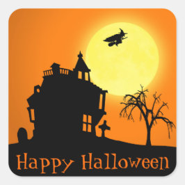 Pegatina Cuadrada Feliz paisaje de la silueta de Halloween