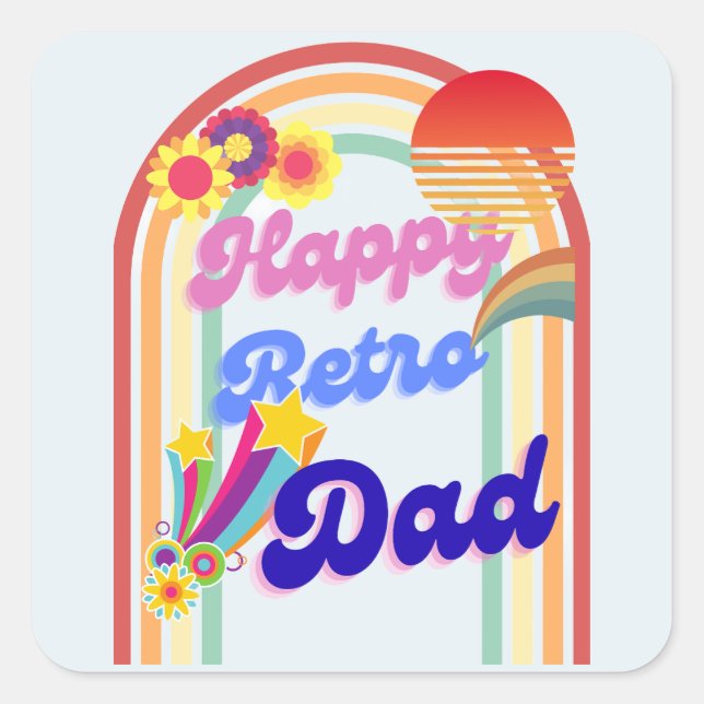 Pegatina Cuadrada Feliz papá retro (Anverso)