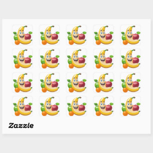 Pegatina Cuadrada Feliz Paquete De Frutas Sticker