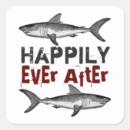 Pegatina Cuadrada Feliz para siempre después del Boda de tiburones v