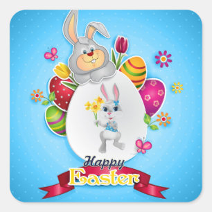 Pegatina Cuadrada Feliz Pascua
