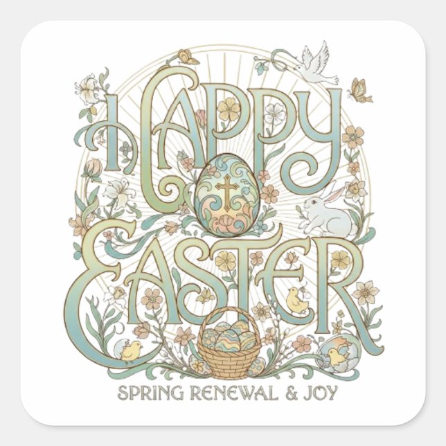 PEGATINA CUADRADA FELIZ PASCUA (Anverso)