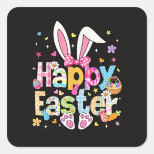 Pegatina Cuadrada Feliz Pascua 2026 Conejito Lindo Conejo